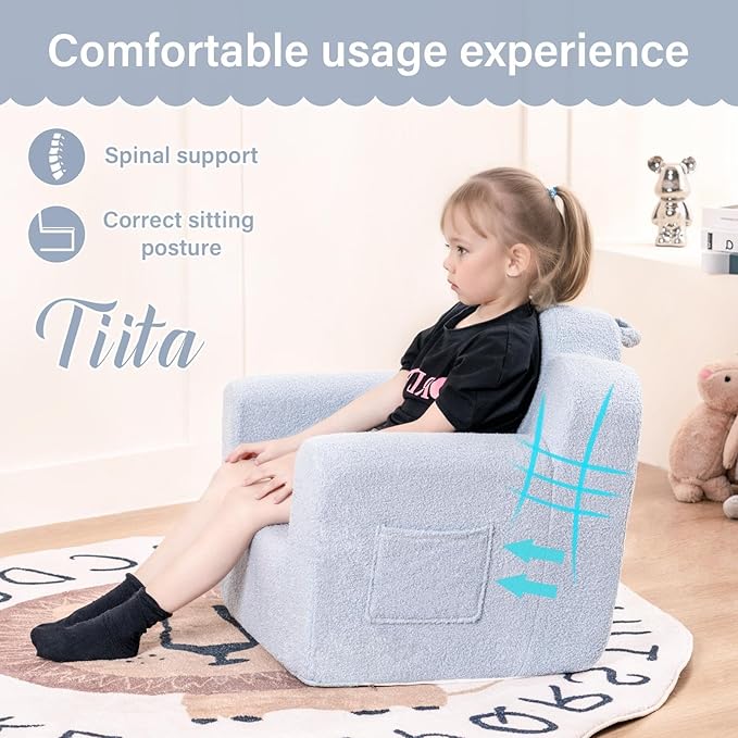 Tiita Kids Couch Plush Toddler Chair, Cloud-Like Glow in The Dark Kids Sofa Toddler Reading Chair with Washable Cover Carrying Handle, Convertible Children Sofa Chair for Girls and Boys