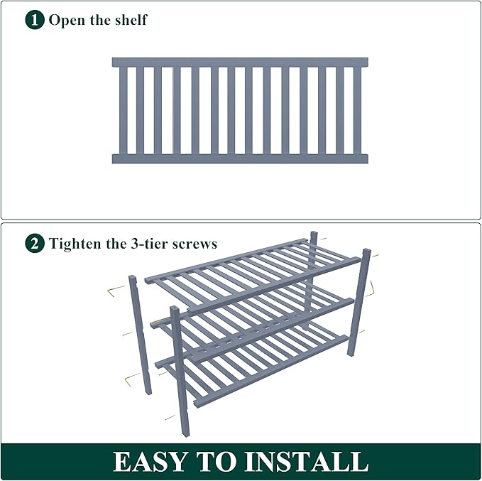 Smiry Bamboo Shoe Rack for Closet, 3 Tier Wooden Stackable Shoe Organizer, Free Standing Shoes Storage Shelf for Entryway, Front Door Entrance, Grey
