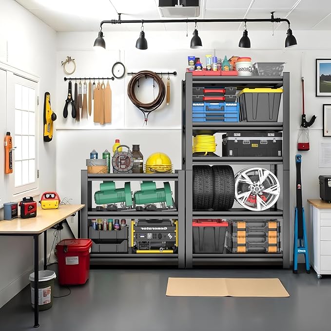 5-Tier Storage Shelving 32" W Steel Heavy Duty Shelving Unit with Shelves for Heavy Duty Metal Shelving Adjustable Garage Shelving Rack Storage Kitchen, 63" H X 32" W X 16" D, Black