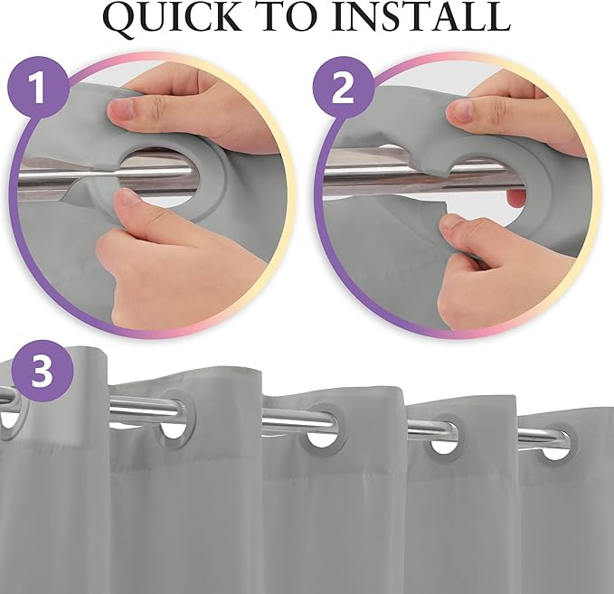 Extra Long No Hook Grey Shower Curtain or Liner Soft Microfiber - 84" Length Fabric Shower Curtain Liner Set, Machine Washable & Water Repellent, Gray, 71x86