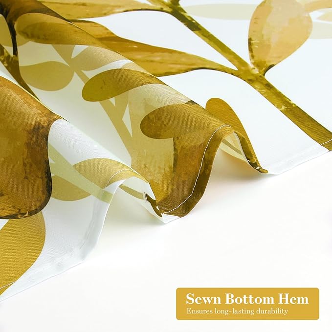 MitoVilla Yellow Fall Eucalyptus Shower Curtain, Plant Leaves Fabric Cloth Shower Curtains for Rustic Vintage Bathroom Decor, Modern Chic Botanical Shower Curtain, 72x72