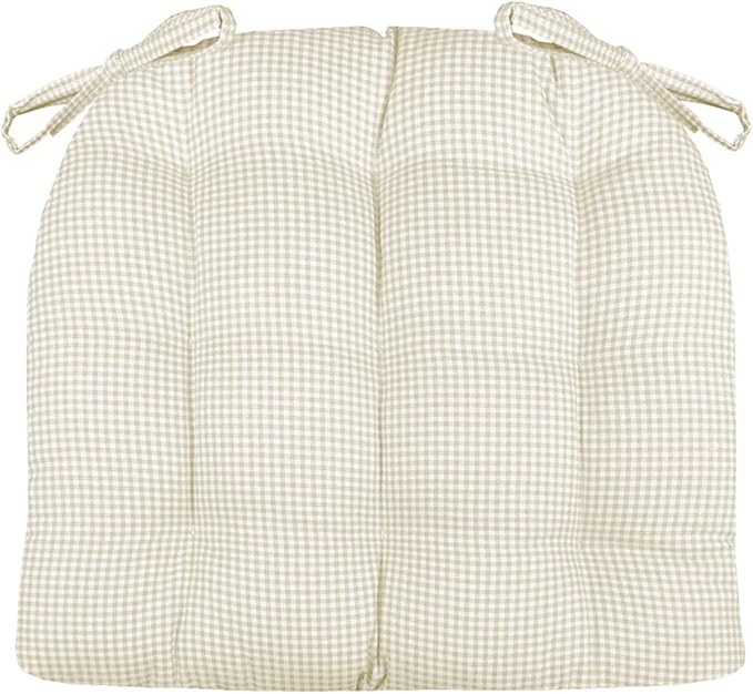 Barnett Home Decor Madrid Natural Dining Chair Pad with Ties - Medium Size 18 Chair Cushion - Latex Foam Fill - Machine Washable, Reversible, 100% Cotton, Made in USA (Neutral Gingham)