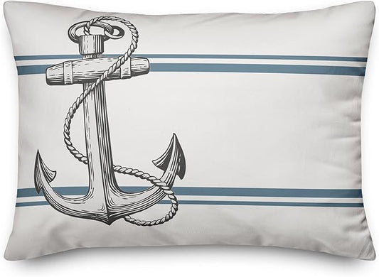 Gray Seaside Anchor Indoor/Outdoor Pillow | Decorative Pillows for Living Room Couch Bed Sofa Patio, Fluffy Soft Cushion | Water Resistant White, 14x20