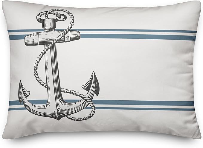 Gray Seaside Anchor Indoor/Outdoor Pillow | Decorative Pillows for Living Room Couch Bed Sofa Patio, Fluffy Soft Cushion | Water Resistant White, 14x20