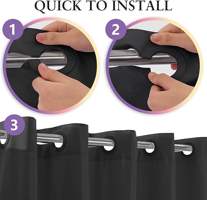 Extra Long No Hook Black Shower Curtain or Liner Soft Microfiber - 84" Length Fabric Shower Curtain Liner Set, Machine Washable & Water Repellent, Black, 71x86