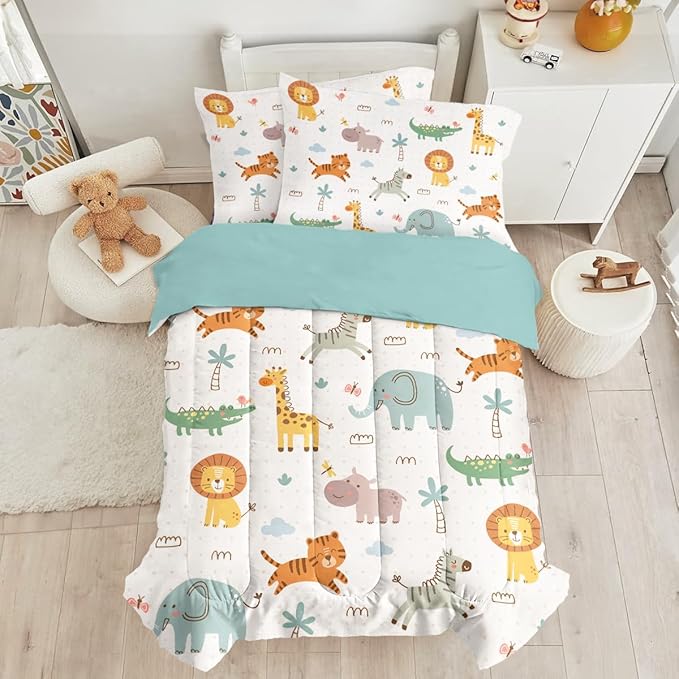 SANDJEST Animal Duvet Cover Sets Full Size for Kids Boys Girls, Include 1 Polyester Comforter Cover 80x90 Inches and 2 Pillowcases 20x26 Inches, Comforter Not Included, Gift for Christmas Birthday