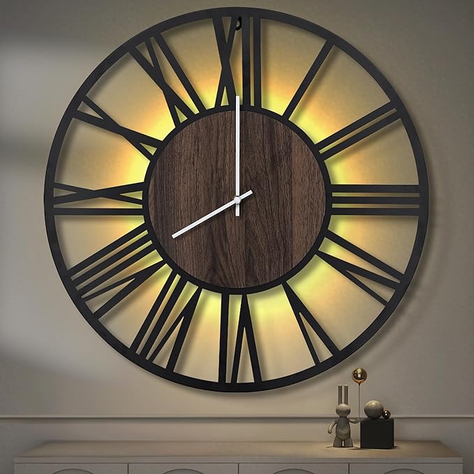 LEIKE Large Wall Clocks with Night Light Battery Operated,Silent Non Ticking,Rustic Modern Big Wood Clock for Living Room, Bedroom,Kitchen,Farmhouse,Office,Home Decor-32 Inch(Roman Numerals)