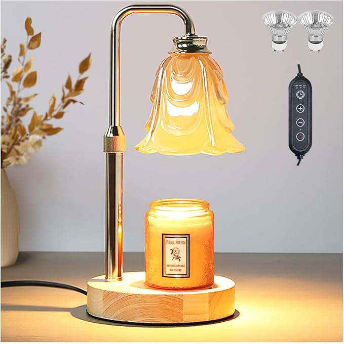 Candle Warmer Lamp with Timer Dimmer Adjustable Height for New Home House Bedroom Decor,Wax Melt Warmer with 2 Bulbs for Jar Candles, Gifts for Mom Women Friend Sister Mothers Day Birthday | Gold