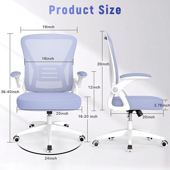 naspaluro Ergonomic Office Chair, Mid Back Desk Chair with Adjustable Height, Flip-Up Arms and Lumbar Support, Breathable Mesh Swivel Computer Chair for Home Study Working/Light Purple