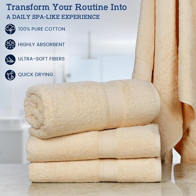 Casa Lino Linen Brown Bath Towels Set of 4 (54" x 27") - Large Bathroom Towel Set - 100% Cotton Towels for Bathroom - Highly Absorbent & Quick Dry Bath Towel Multipack - New Apartment Essentials