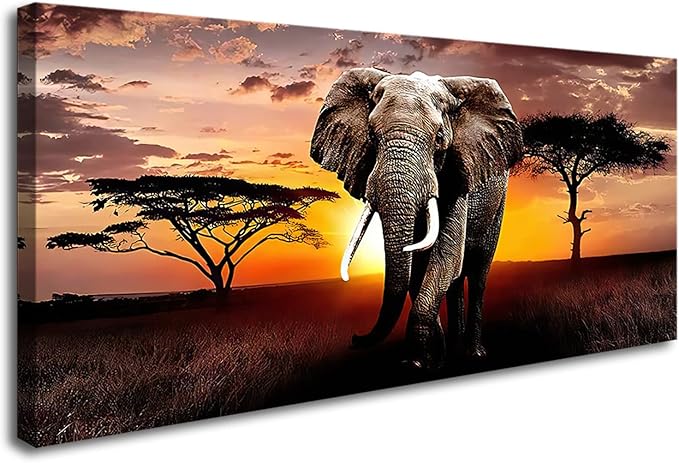 XXMWallArt FC3050 Canvas Wall Art Elephant Picture African Wild Animals Artwork Painting Print for Living Room Bedroom Kitchen Home and Office Wall Decor