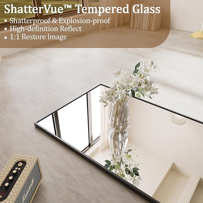 Koonmi 68"x22" Floor Mirror Full Length, Bedroom Floor Body Mirror with Stand, Black Mirror, Leaning, Standing or Hanging Horizontally/Vertically