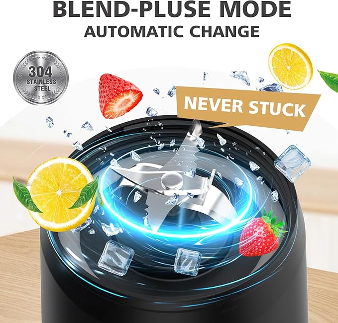 Portable Personal Blender for Smoothies, Protein Shakes, Frozen Drinks - 24Oz Blender Cup Bottle with Sip Spout, Travel Lid, USB-C Rechargeable, Cordless - Mini Small Blenders for Kitchen, Gym, Office