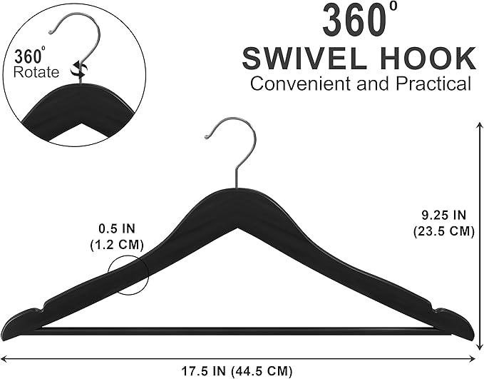 Utopia Home Premium Wooden Hangers 90 Pack - Durable & Slim Coat Hanger - Suit Hanger with 360-Degree Rotatable Hook - Wood Hangers with Shoulder Grooves (Black Color)