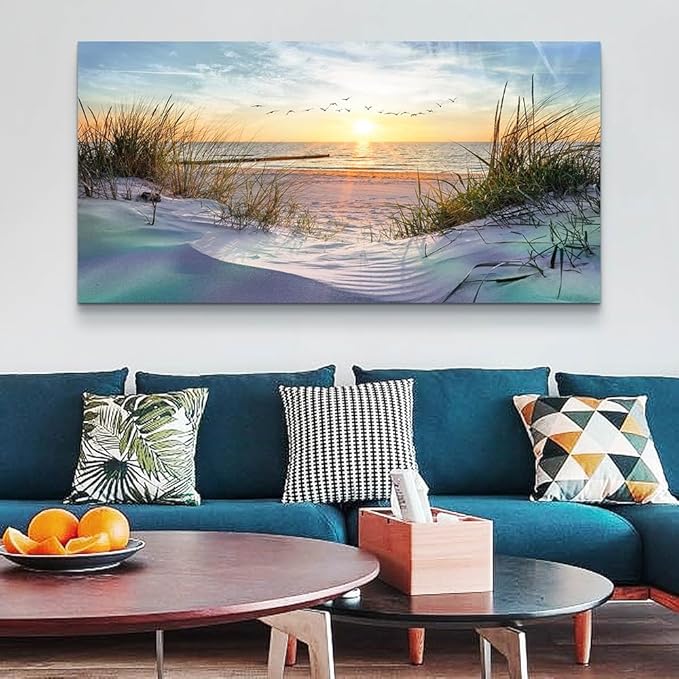 Wapluam Large Canvas Wall Art For Living Room Wall Decor For Office Bedroom Decorations Sea Beach Wall Paintings Prints Artwork Ocean Seascape Scenery Pictures Modern Home Decor Art Work 60X30 in