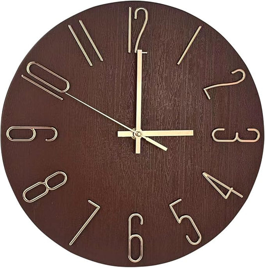 Faupugh 12 inch Silent Wall Clock, Battery Powered Wall Clock Suitable for Home, Office, Kitchen, School, Bedroom, Living Room (Retro Brown)