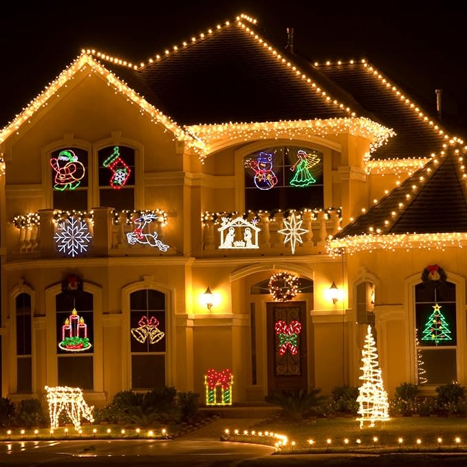 16” Christmas Window Silhouette Lights - 6 Pack Colour Lighted Reindeer ＆ Bethlehem Star ＆ Nativity ＆ Candle ＆ Angel ＆ Bell for Holiday Indoor and Outdoor Wall Door Window Decorate