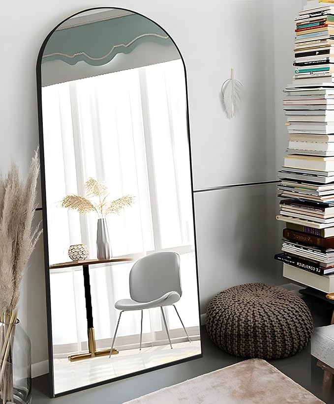 OGCAU Full Length Mirror, 71"x30" Arched-Top Floor Mirror, Wall Mounted Hanging or Leaning, Standing, Full Body with Aluminum Frame for Bedroom Living Room, Black