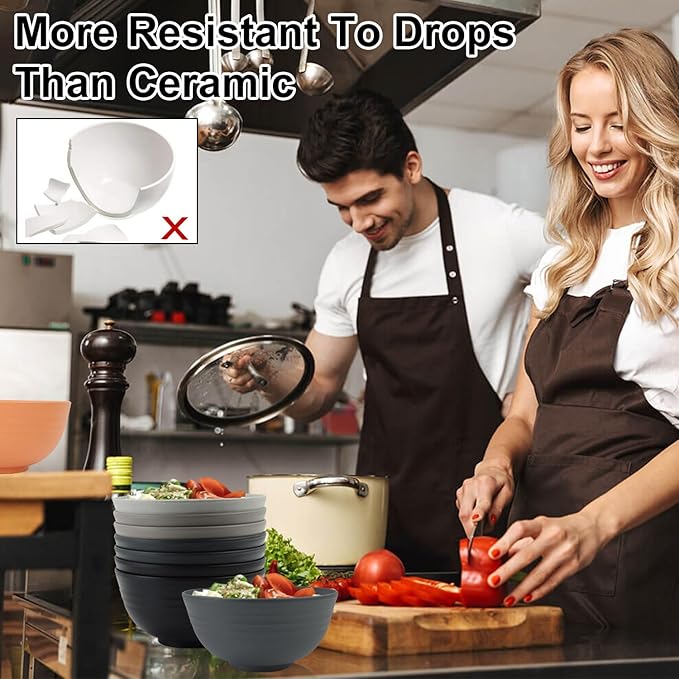 Homienly Cereal Bowl Set, Wheat Straw Fiber Unbreakable Lightweight Bowls Set (Grey Stone, 26 OZ)