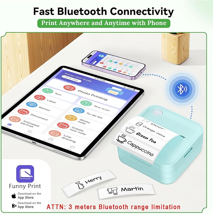 Label Maker Machine with Tape - 14 Sizes Mini Sticker Printer Bluetooth Label Printer for Home Office Organization, Portable Thermal Sticker Maker Print Pod with Multiple Templates for Phone