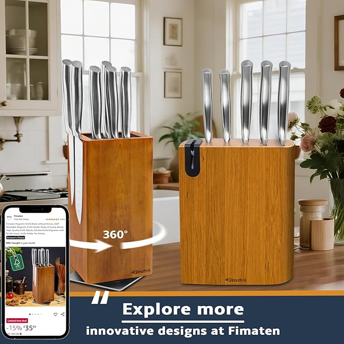 Knife Set - 6pcs Kitchen knife set with block and sharpener, Premium Stainless Steel Knife Set Prevent Rusting with Uniquely Designed Wood knife Block, Ultra Sharp Knives with Ergonomic Handle