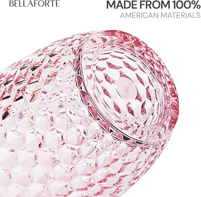 BELLAFORTE Shatterproof Tritan Plastic Short Tumbler, Set of 4, 12 oz - Laguna Beach Drinking Glasses - Unbreakable Glasses for Indoor and Outdoor Use - BPA Free - Pink