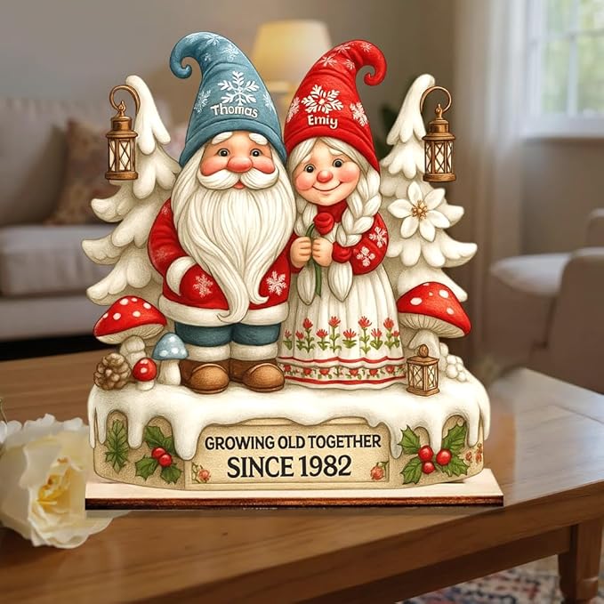 Personalized Growing Old Together Christmas Wooden Plaque, Custom Standing Couple Figurine Gift, Holiday Home Decoration for Parents or Grandparents, Heartfelt Christmas Keepsake