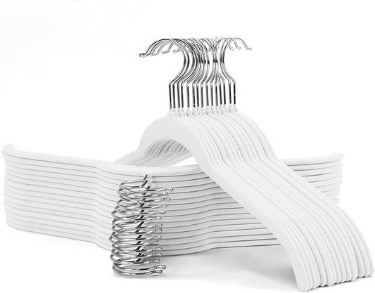 30 Pack Velvet Clothes Hangers, Non-Slip Flocked Hangers with 360° Swivel Hook, Space-Saving Slim Felt Hangers for Shirts, Coats, Dresses, Blouses(White)