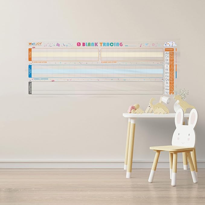 Large Handwriting Practice Dry Erase Board – 42x16” Blank Tracing, Reusable Lined Whiteboard for Kids, Adhesive-Free Clear Writing Board for KG-2nd Grade, Home & Classroom, with Marker