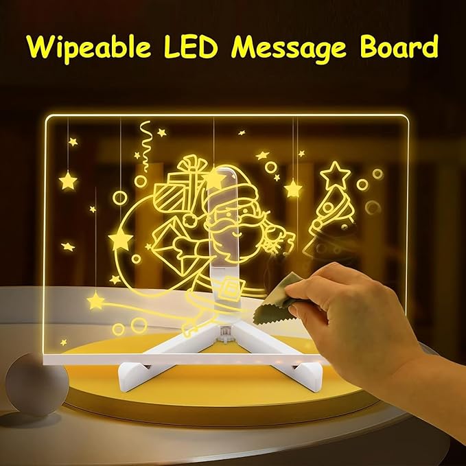 LED Note Board with Colors 11.8 X 7.9”, Acrylic Dry Erase Board with Light, Led Drawing Writing Board for Kids with 7 Marker Pen, Light up Message Board with Stand, Glow Rewritable Memo Board Write On