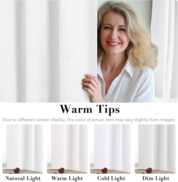 H.VERSAILTEX Primitive Linen Curtains 100% Blackout Curtain Drapes Burlap Curtains with White Thermal Insulated Liner, Grommet Top Drapes Living Room/Bedroom (2 Panels, 42 x 54 Inch, Pure White)