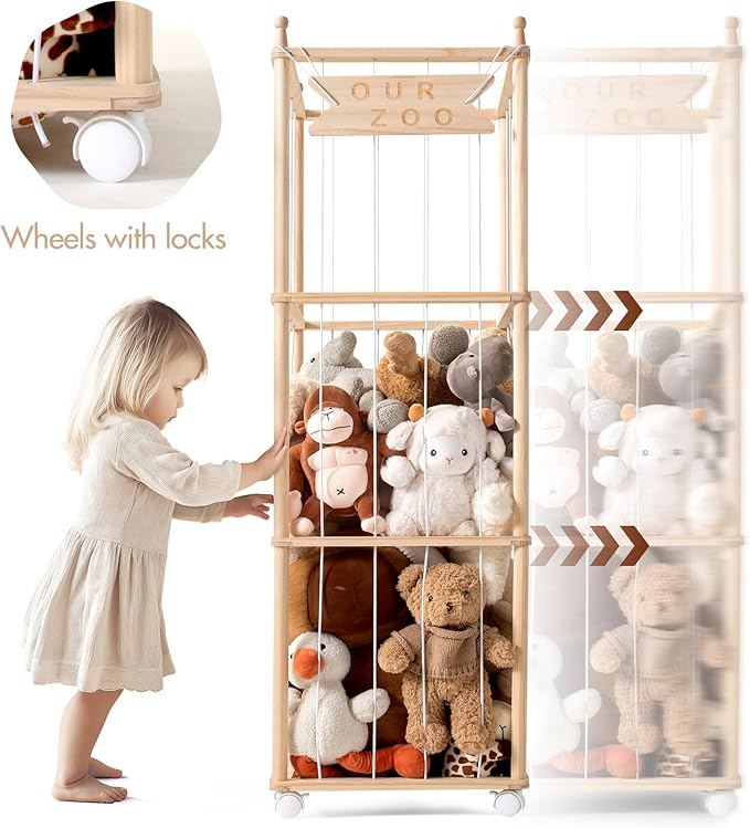 Mloong Stuffed Animal Storage, Wood Stuffed Animal Zoo Storage,Space Save Toy Organizer, Extra Large Capacity Plush Toy Cage,Stuffed Animal Holder,Gift for Nursery Playroom Kidroom Bedroom-54 inch