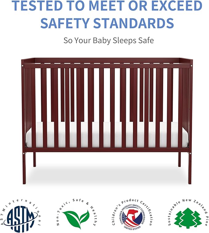 Baby Crib 5-in-1 Convertible, Wooden Nursery Cribs Converts to Toddler Bed, Daybed and Full Size Bed, 3 Adjustable Base, Non-Toxic Finish (Cherry)