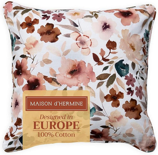 Maison d' Hermine Decorative Pillow Covers 18 x 18 Inch Square 100% Cotton Throw Pillow Covers with Invisible Zipper Cushion Case for Living Room Couch, Chair, Sofas, Bedroom, Home (Blossom - Florie)