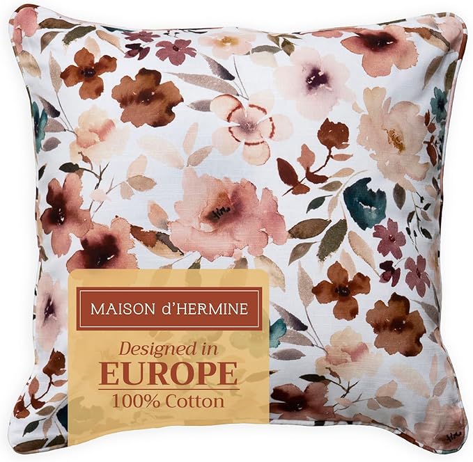 Maison d' Hermine Decorative Pillow Covers 20x20 Inch Square 100% Cotton Throw Pillow Covers with Invisible Zipper Cushion Case for Living Room Couch, Chair, Sofas, Bedroom, Home (Blossom - Florie)