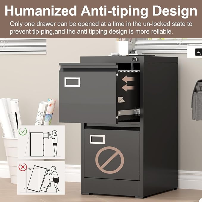 LUCYPAL 2 Drawer File Cabinet with Lock,Metal Filing Cabinets for Home Office,Under Desk Locking Storage Cabinet for Letter/Legal/A4 Files,Assembly Required(Black)