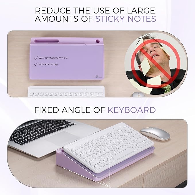 TOWON Small Compact Glass Desktop Whiteboard with Storage – 12 x 7 in Dry Erase Board for Desk, Home Office, School | Includes 5 Markers, Eraser & Holder | Space-Saving Organizer, Aesthetic Lavender