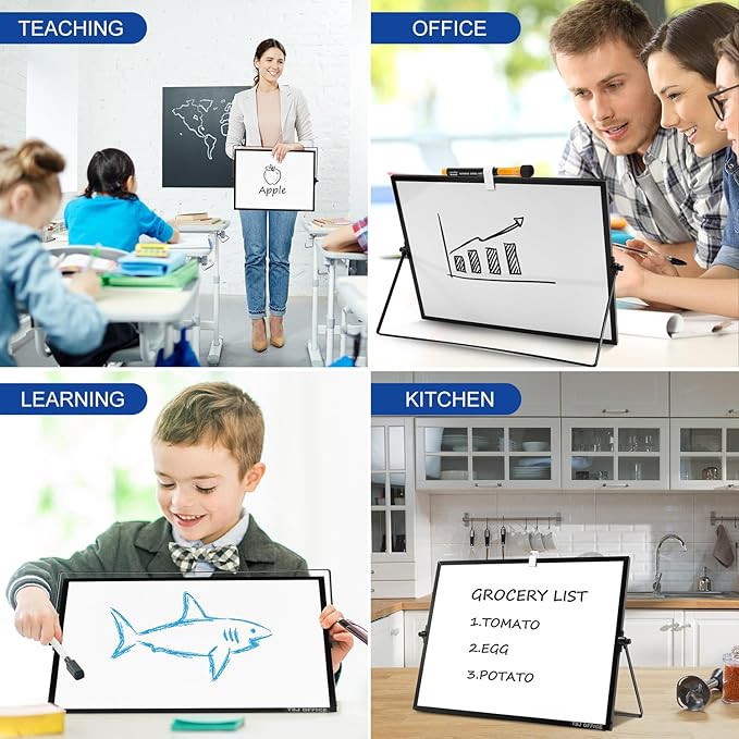 TSJ OFFICE Dry Erase White-Board - 12 X 16 Inches Portable Small Magnetic Whiteboard with Hooks for Wall, Mini Desktop Whiteboard 360 Degrees Revolving Double Sided Stand for Office, Home, School