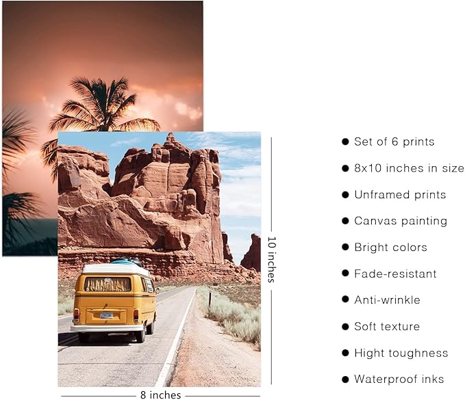 HoozGee Travel Wall Art Prints Seascape Palm Poster Wall Decor Nature Landscape City Coastal Road Scenery Pictures Canvas Photography Photos Home Bedroom Decor (8"x10" UNFRAMED)