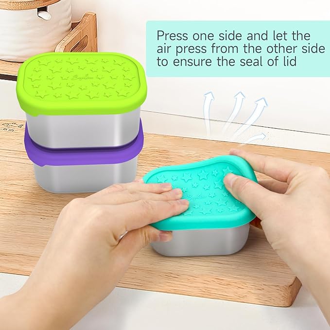 SOPHICO Stainless Steel Snack Containers for Kids, 8 oz Small Food Storage Container 1 Cup with Silicone Lid - Perfect 304 Metal Toddler Lunch Box for Daycare and School, Leak Proof (8oz, 6 Pack)