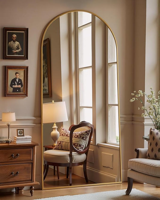 Suidia Full Length Mirror, 71"x28" Floor Standing Mirror Freestanding, Full Body Mirrors with Stand for Bedroom, Hanging Mounted for Living Room Cloakroom, Gold, Arched Style