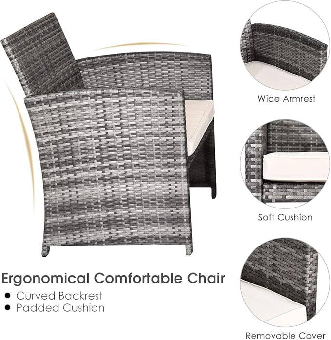 Tangkula 4 PCS Wicker Patio Conversation Set, Outdoor Rattan Sofas with Table Set, Patio Furniture Set with Soft Cushions & Tempered Glass Coffee Table for Poolside Balcony