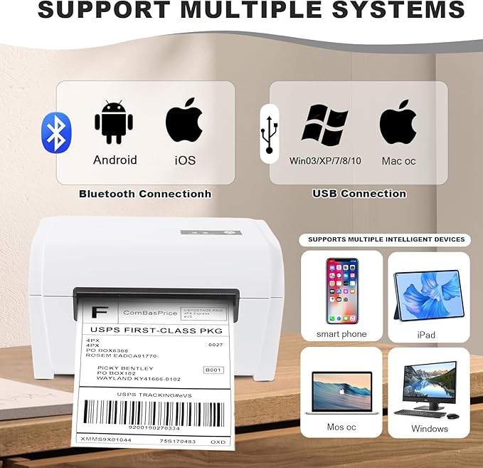 NUCOUN Bluetooth Shipping Label Printer, Thermal Printers 4x6 for Small Business, Label Maker for Ebay, Amazon, Shopify, Etsy, USPS,UPS