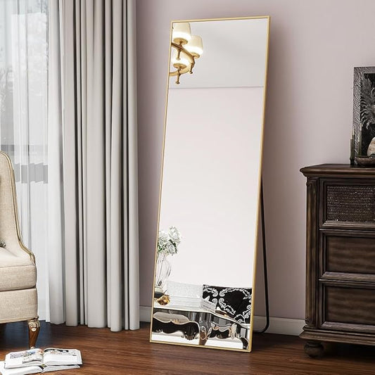 Koonmi 21"x56" Floor Mirror Full Length, Bedroom Floor Body Mirror with Stand, Large Gold Mirror, Leaning, Standing or Hanging Horizontally/Vertically