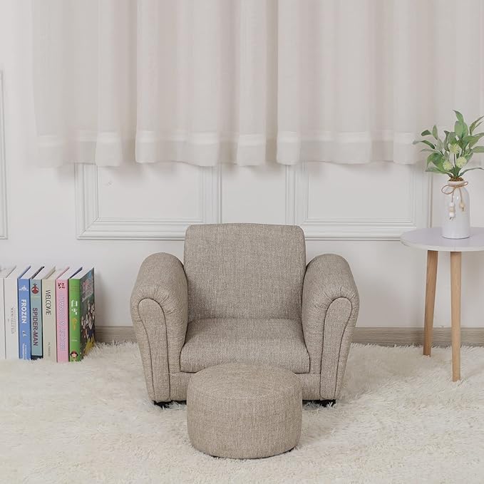 Getifun Kids Sofa Chair with Ottoman/PVC Leather Toddler Couch with Plastic Legs/Upholstered Children Armchair for Kids Under 4 Years Old/Single Seat with Stool (Single)