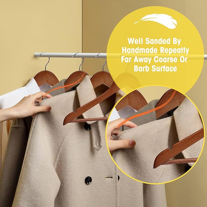 Wooden Hangers - 20 Pack - Clothes Hanger for Daily Used,Heavy Duty Wood Hangers with Precisely Cut Notches,Coat Hanger for Closet, Clothes Hangers for Shirt Suit Dress (Walnut)