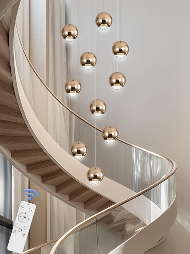 10-Light LED Staircase Gold Chandelier Crystal Ceiling Lights Large Chandeliers for High Ceilings, Entryway Modern Lighting Fixture Villas and Stairs
