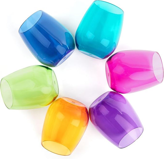 Unbreakable Stemless Glasses – Colored Wine Glasses Set of 6 Plastic Drinking glasses Wine, Water – Acrylic Plastic Gifts for Birthday Women Party, Stylish Glasses for Parties & Everyday (Jewel)