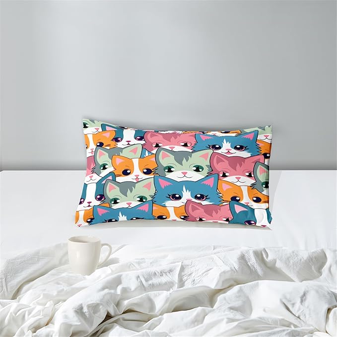 Cat Twin Comforter Set for Girls - Neon Cat Bedding Set for Girls Bedroom, Twin Size