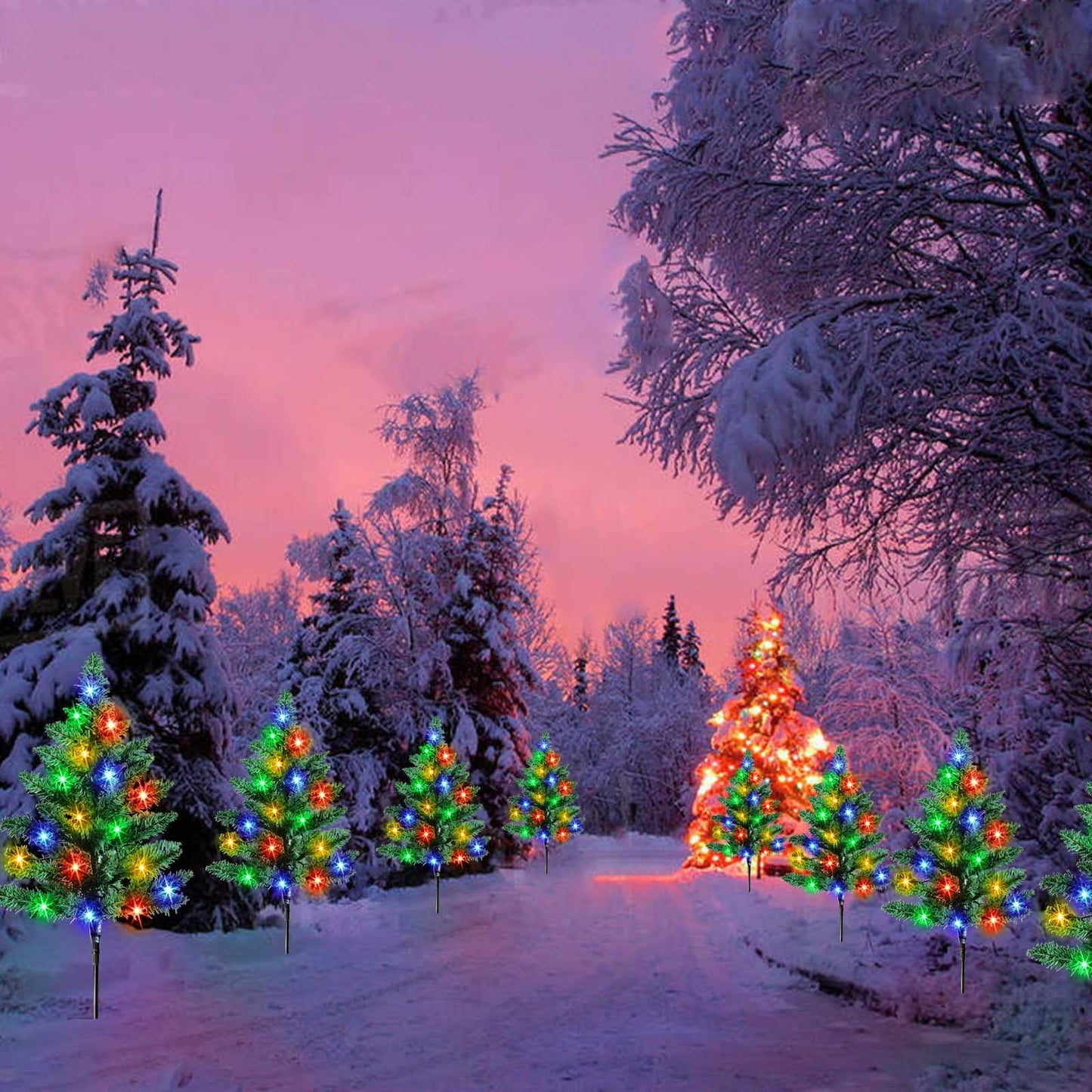 Homeleo 6-Pack Solar Small Christmas Trees for Outdoor Decorations, 120 LED Artificial Prelit Christmas Tree, Solar Powered Mini Xmas Tree with Lights for Outside Pathway Porch Yard Christmas Decor